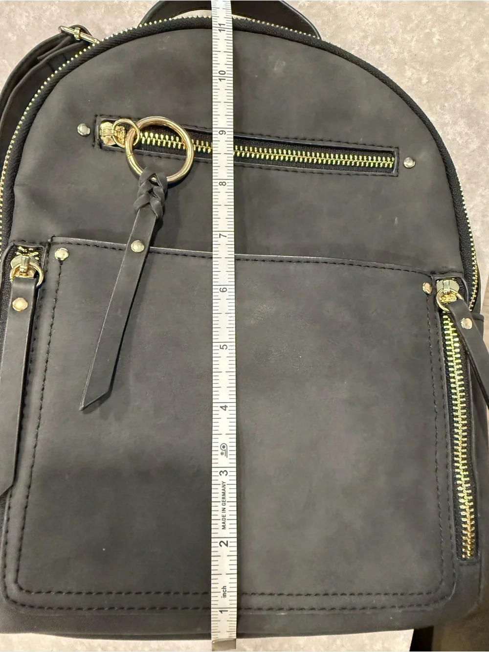 Black Faux Leather Mini Backpack Purse Gold Hardware